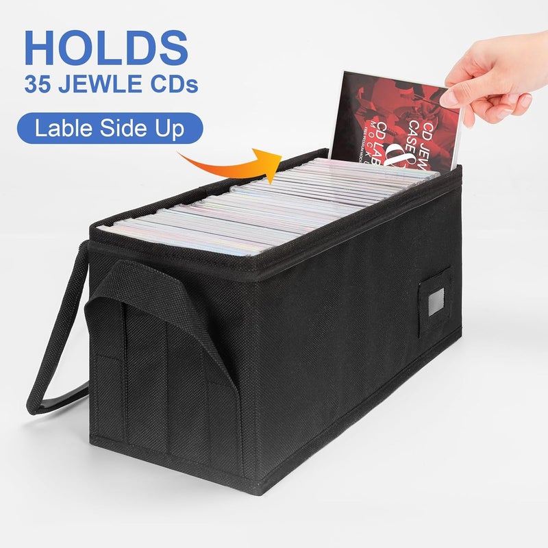 BOATISLE CD Case Holder with Handles and Clear Lid, 4-Pack Black – CD Storage Box with Label Slots, Portable Organizer for Media Collection and Efficient Storage - Image 2